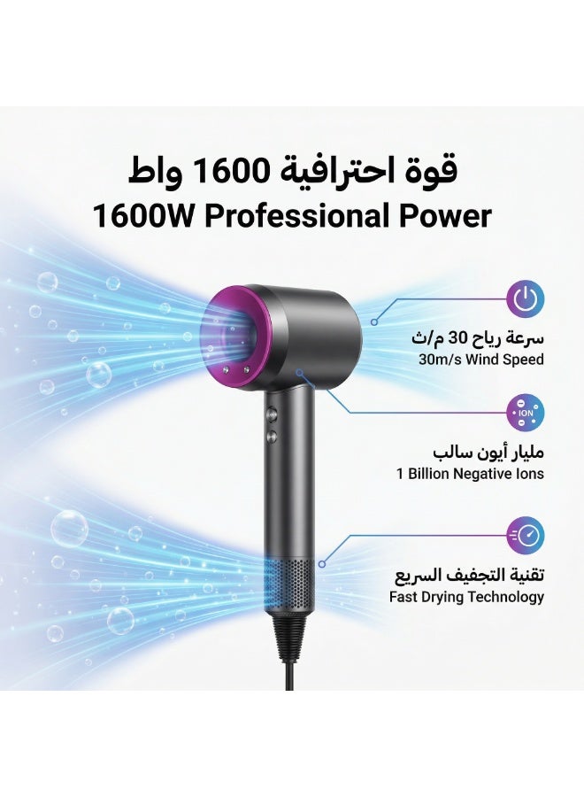 كويك مجفف شعر - مجفف شعر احترافي بقوة 1600 واط بتقنية الأيونات وتجفيف سريع منخفض الضوضاء مع حامل جداري للاستخدام المنزلي والسفر - Image 5